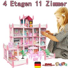 Puppenhaus-4 Etagen 11Zimmer mit Möbeln und Zubehör inkl. kleine Puppe LED Licht