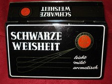 SCHWARZE WEISHEIT DETER ZIGARREN NR 40 KÖLN RECHTECK BLECHDOSE KLAPPDECKEL 1950