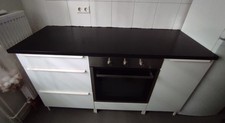 IKEA Küche Schwarz-Weiß 164 cm, matt schwarze Platte, Backofen & Dunstabzug