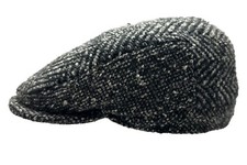 fiebig ® WOLLE FLATCAP CAP KAPPE MÜTZE SCHIRMMÜTZE HERRINGBONE ANTHRAZIT TREND