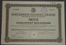 100 Stück Dresdner Handelsbank Aktiengesellschaft in Dresden 1924 100 RM