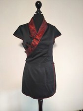 Kimono Asia Kleid Damen S 36 schwarz-rot Satin China 