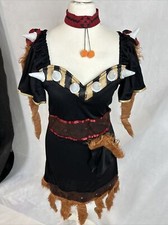 Wikinger Kostüm Kleid S Fell Schwarz Spitze Handschuhe Kette Karneval