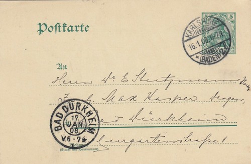 Karlsruhe postkarte 1908 - postkarte, 1908,