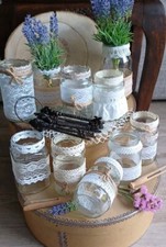 Hochzeits-Set -10 x Vasen mit Spitze - Teelichthalter - Vintage - Set 1