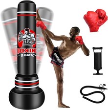 QAMIC Boxsack Erwachsene, 180cm Aufblasen Schweren Boxsack mit Boxhandschuhen