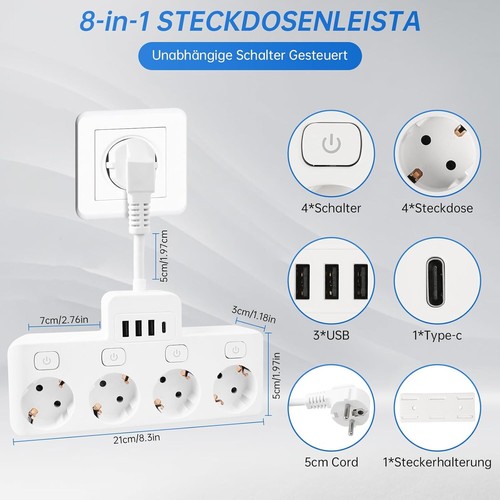 Fach steckdosenleiste - 4-fach,