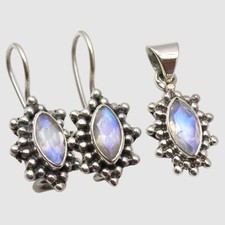 NEU & effektvoller 925 Silber Schmuck-Set Anhänger+ Ohrringe, echter Mondstein