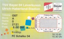 Eintrittskarte Bayer Leverkusen - Schalke 04 , 16.10.1993