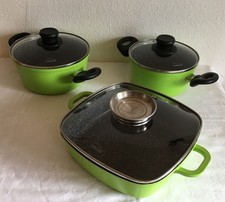 Topfset STONLINE 6 tlg., Braten-/ Kochtopf, Eckpfanne, hellgrün/schwarz-granit
