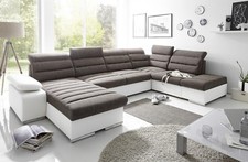 Couchgarnitur PASCARA U-Form mit Schlaffunktion-Weiss /Ottomane Links