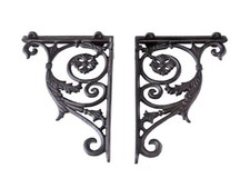 2 Regalwinkel Regalstützen Wandwinkel Gusseisen Antik Stil T: 18,5 cm (6404)