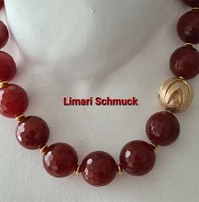 Limari Schmuck Karneol Kette Collier 47 cm Wechselschließe Gold auf Silber 925