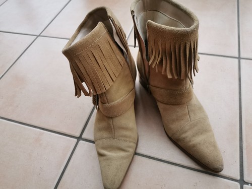 Fransen stiefelette beige aus - fransen-stiefelette,