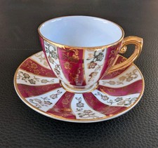 1940 Eger & Co Martinroda Sammeltasse Mokka Mocca Gold Rot Pink Set BlumenRanken