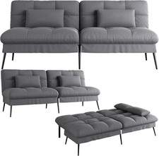 Ausklappbares Schlafsofa mit verstellbarer Rückenlehne, grauer Stoff, platzspare