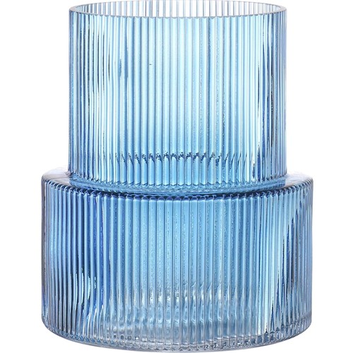 Glasvase blau gerippt - gerippt,, cm