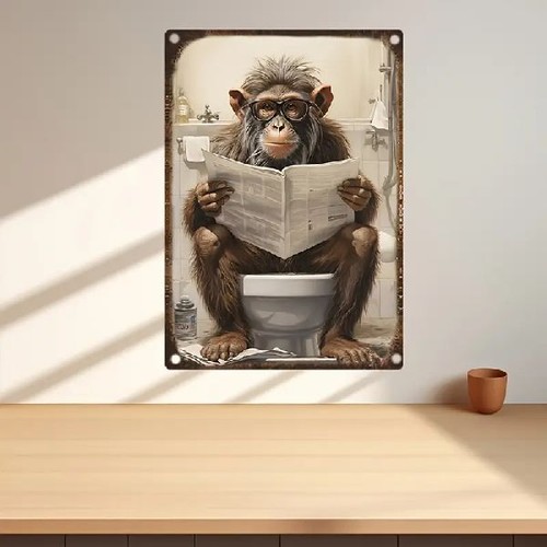 Blechschild affe auf toilette - affe,