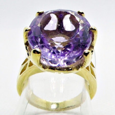Solitär Oval Rosa Amethyst Ring 925 Silber 750 Gelbgold vergoldet 16,8 mm 53