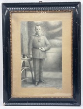 Großes Antikes Foto Stehender Soldat Orden Abzeichen Baden Militaria WK1 WWI