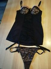 Miriale BH Hemdchen mit abnehmbaren Strapshaltern mit String, 80 B, Schwarz/Rosa