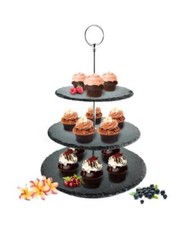 Etagere 3 Stöckig Ø30cm aus Schiefer Kuchenplatte Kuchenständer Servierständer 
