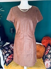 ?Fake Wildleder Leder Kleid Feiertag Büro Party 34 XS 36 S  braun