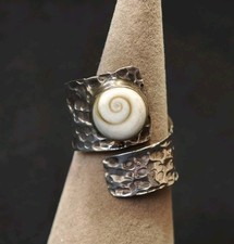 Dekorativer Silberring 925 Silber Gehämmert mit Shiva Auge Gr.  60