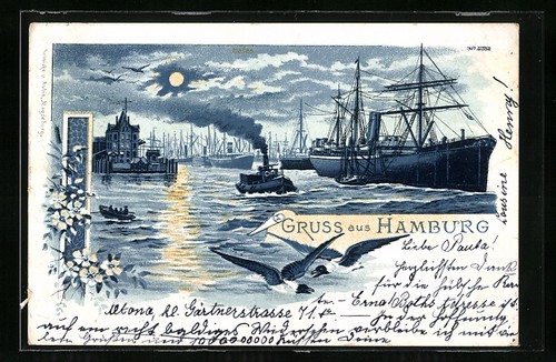 Lithographie hamburg hafen - hamburg,,