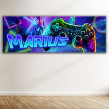 vz122 Leinwandbild Gamer Bild mit Namen Gaming Deko Gamer Wandbild Jugendzimmer