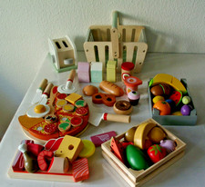 Großes Konvolut Kaufladen+Küchen-Zubehör HOLZ Kinderspielzeug Obst Gemüse Toaste