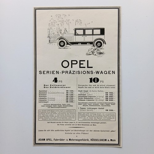 1926 opel ps - ps, preisliste