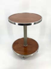 * BEISTELLTISCH TISCH RUND ROLLEN ART DECO HOLZ CHROM VINTAGE
