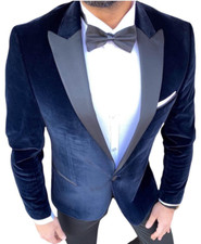 Designer Blau Samt Anzug