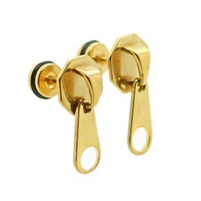 1 Paar Ohrringe Hantel Fake Plug Fakeplugs Piercing Reissverschluss Goldfarben