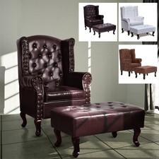 Chesterfield Sessel und Fußhocker Kunstleder Ohrensessel Relaxsessel Clubsessel