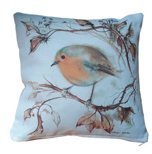 IHR Vintage Vogel Deko Kissen Rotkehlchen Aquarellmotiv kleines Kissen