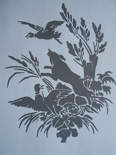 Schablone Hund und Vögel auf