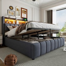 Polsterbett Doppelbett 180x200 Kopfteil mit Stauraum, LED-Licht & USB Laden Grau