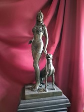 Bronzefigur Cleopatra Königin Ägypten mit Panther 50cm Hoch. 17 Kg Schwer.