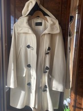 Damen-WollMantel Hell Gr. 46/48mit Kapuze + Taschen + Fell