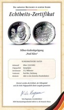 Die grössten Deutschen in echtem Silber - Paul Klee - Zertifikat