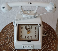 Vintage Uhr Telefon Deko Retro Shabby Chic Weiß Nostalgie Uhrwerk Tischuhr