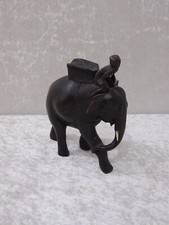 Holz Design Figur Elefant mit Reiter Mahout - Handmade - Schnitzerei - 14 cm