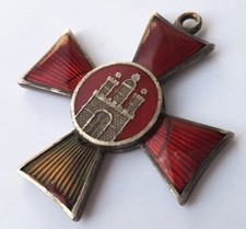 Kreuz Orden Hanseatenkreuz FÜR VERDIENST IM KRIEGE 1914 Hamburg Emaille AL943
