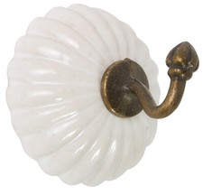Ib Laursen Wandhaken Keramik Rosette weiß rund, geriffelt Messing 0514-11 Haken