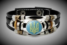 Niedliches schwarzes PU Leder Armband mit der Ukraine Flagge (Motiv 3)