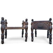 Neo Renaissance Hocker Paar Gründerzeit Stühle Voll Plastische Figuren 2 Stück