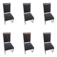 Venjakob 6er Set Stuhl Lilli Stoff Tritex Titan Blau Kopfstück Nussbaum 