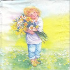 1 Lunch Papier Serviette Napkin (BP64) Mädchen mit Blumenstrauss